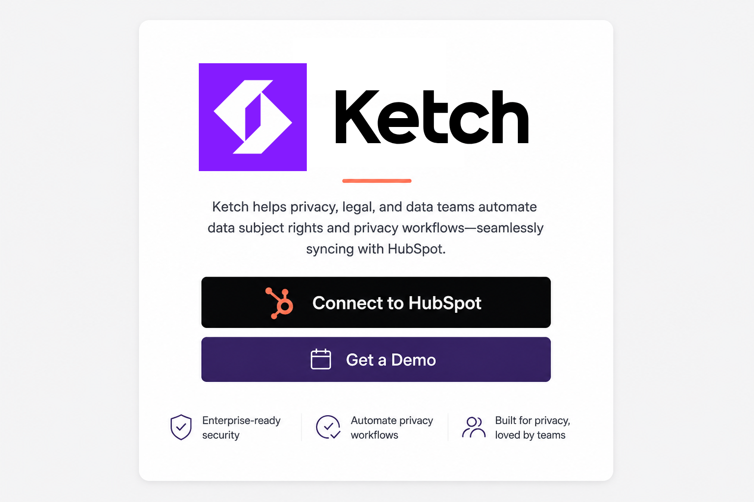 Ketch install page with a Connect to HubSpot button